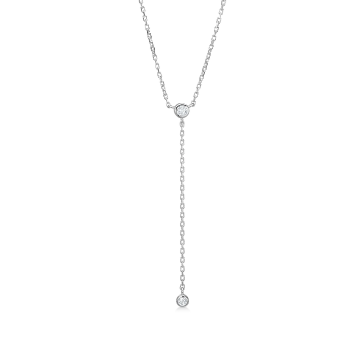 Silverhalsband med två runda diamanter, y-formad design, ansikte, eleganta smycken för kvinnor
