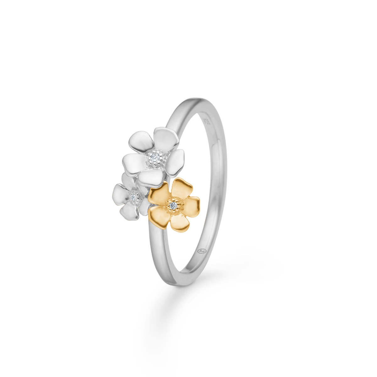 Mads Z Silver Fleur Ring Med 14kt Guld Og 0.012ct W.Si 