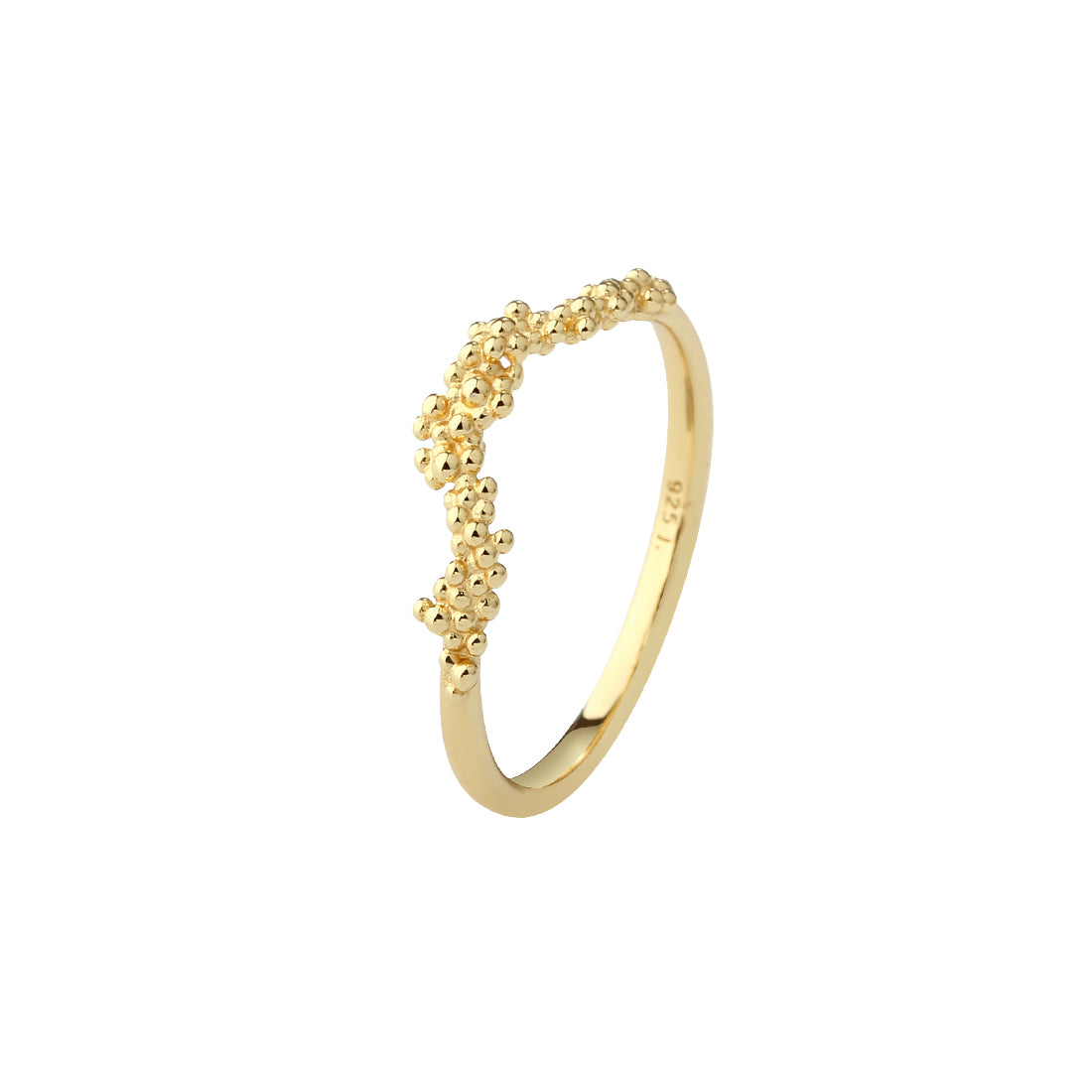 Guldring med små bolldetaljer, frontvy, elegant och stilren design