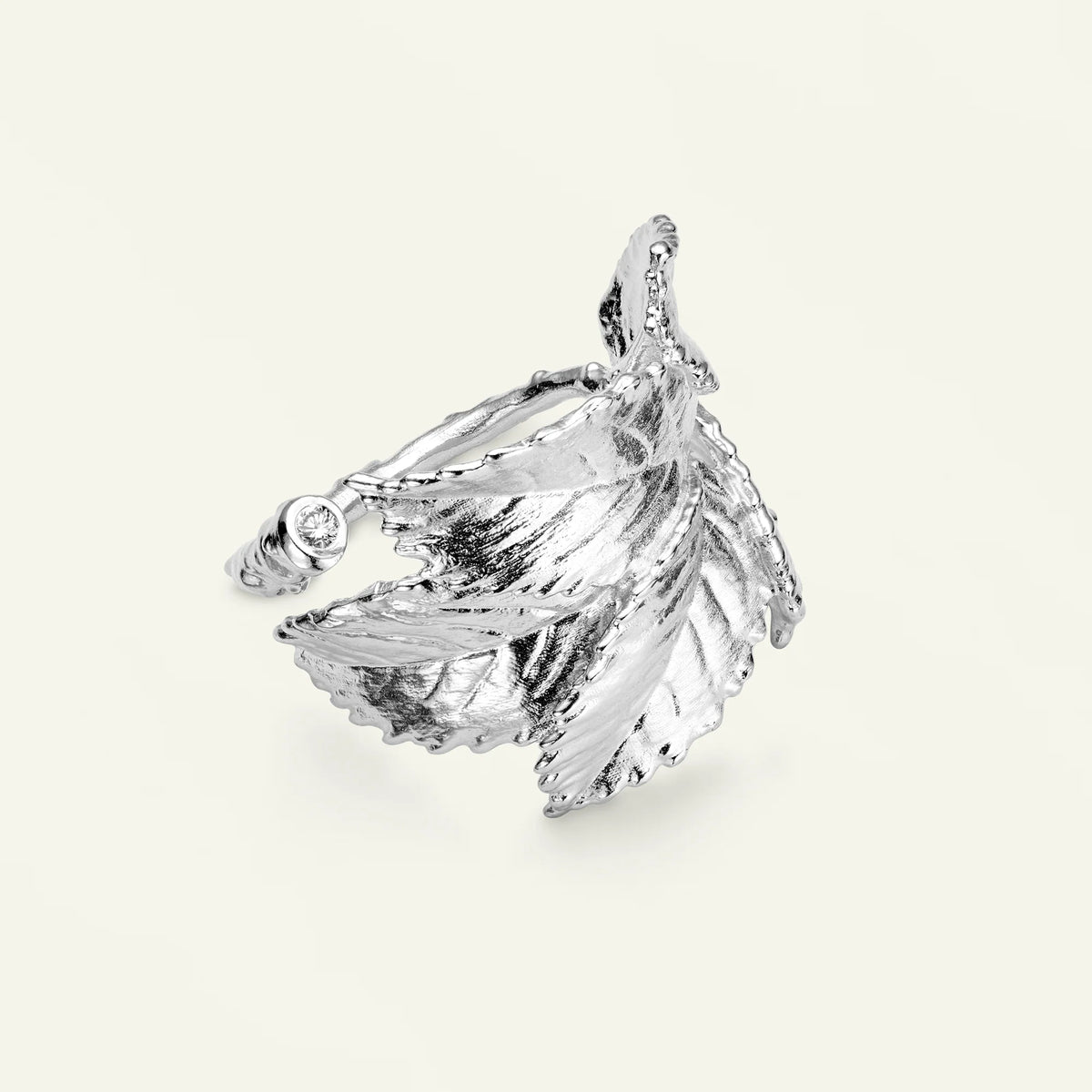 Flora Danica Rosenblad Statement Ring – Silverring med diamant – 907.ROS-STRI-S-001
