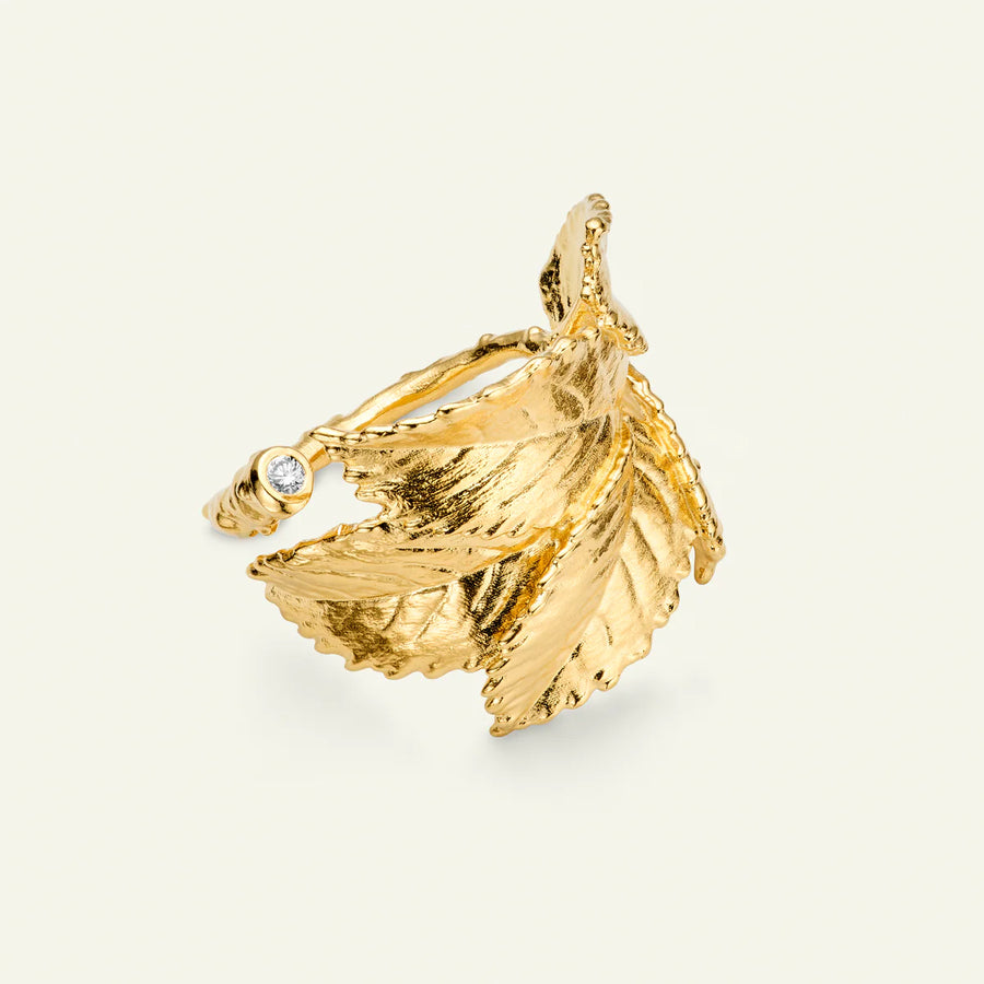 Flora Danica Rose Leaf Statement Ring Med Diamant