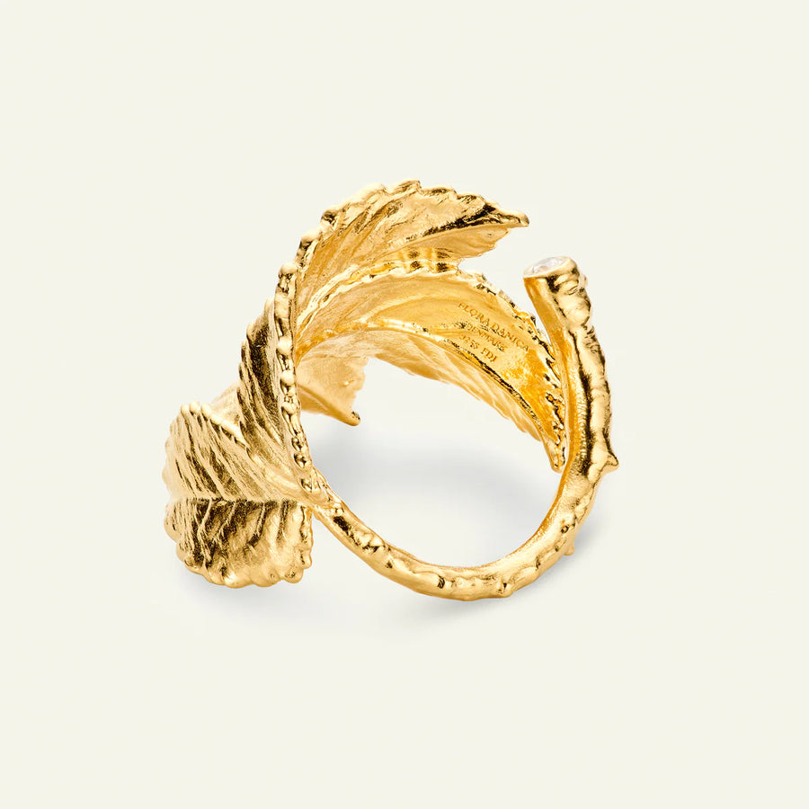 Flora Danica Rose Leaf Statement Ring Med Diamant