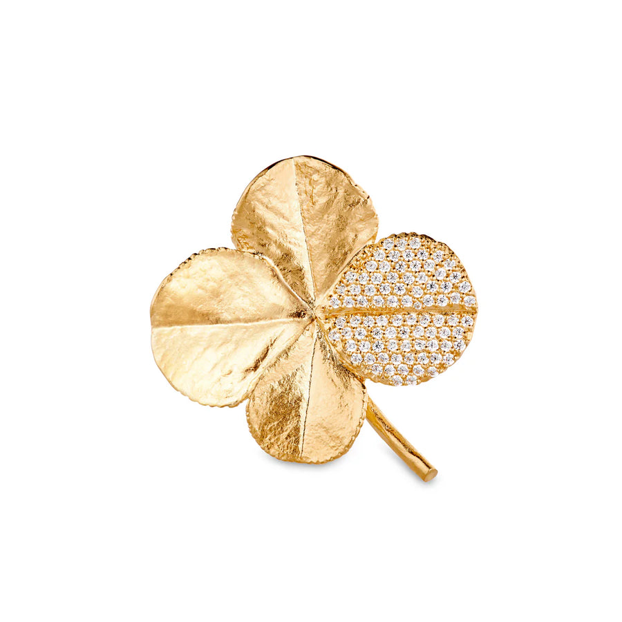 Flora danica firklover broche med pavé guld pläterad