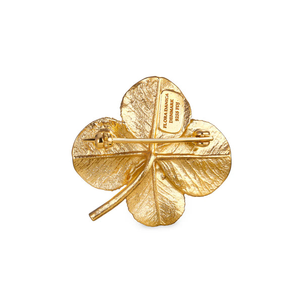 Flora danica firklover broche med pavé guld pläterad
