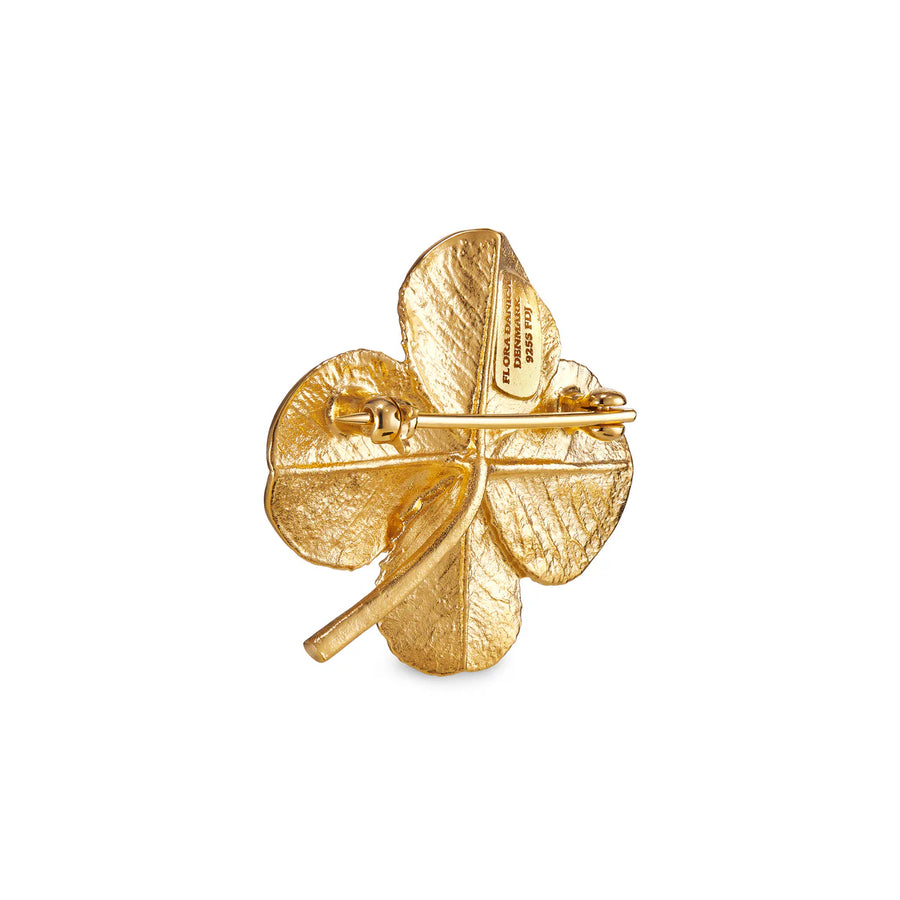 Flora danica firklover broche med pavé guld pläterad