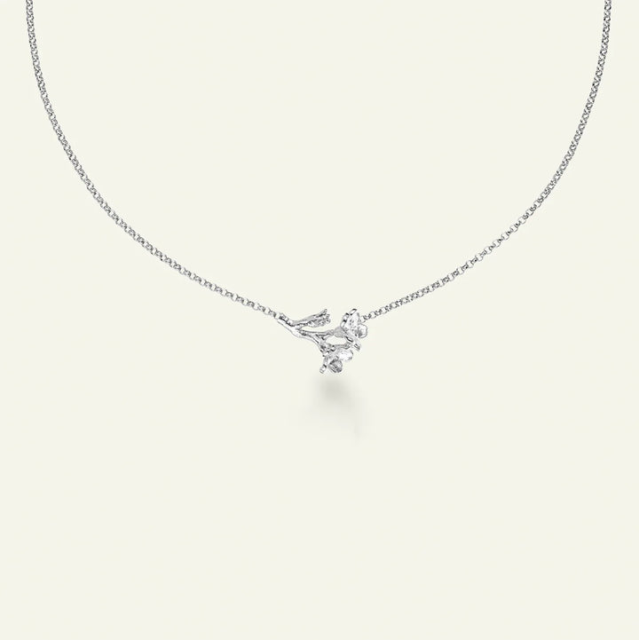Flora Danica Förgätmigej Blomma på Stjälk Halsband i Silver 