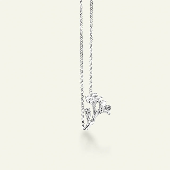 Flora Danica Förgätmigej Blomma på Stjälk Halsband i Silver 