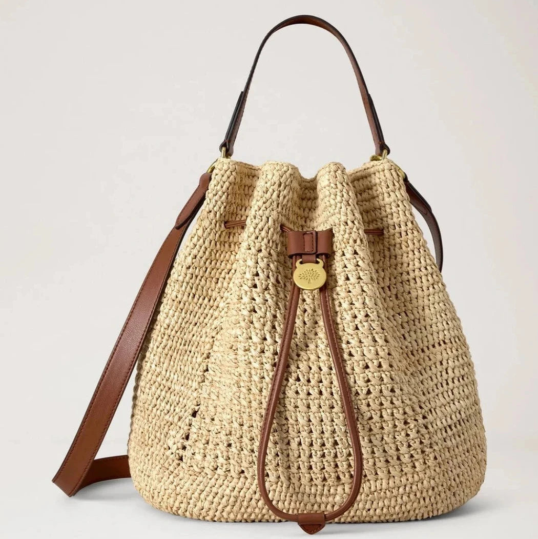 Mulberry Crochet Bucket Naturlig Virkad Raffia 