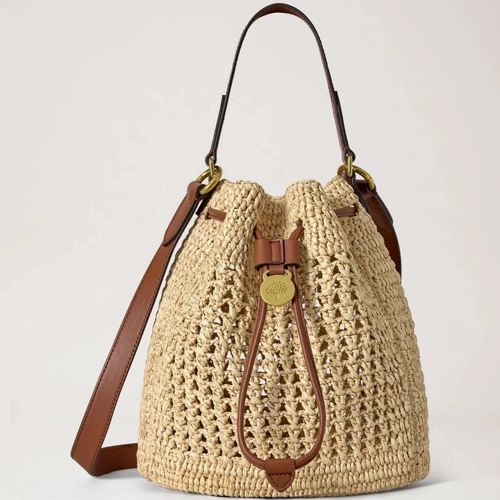 Mulberry Liten Crochet Bucket Natural Crochet Raffia 