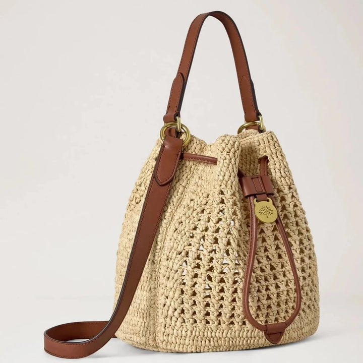 Mulberry Liten Crochet Bucket Natural Crochet Raffia 
