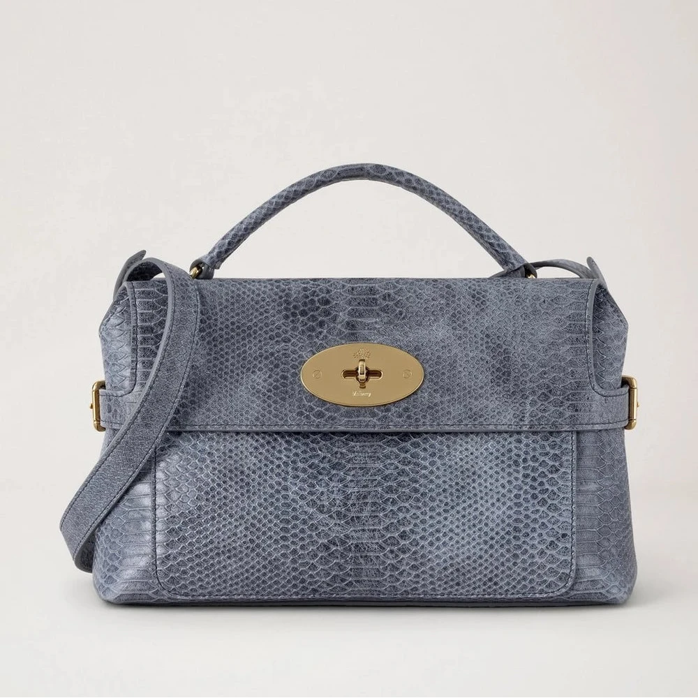 Mulberry Small Stevie Top Handle Foggy Grey Waxed Snake Print