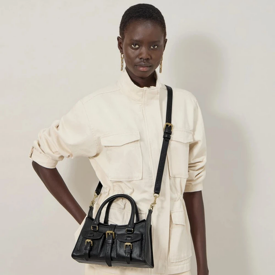 Mulberry Mini Roxanne High Shine Läder Svart