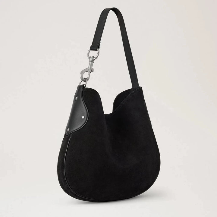 Mulberry Days Tote i sort ruskind med læderdetaljer og sølvfarvet metalspænde. Model 123456789
