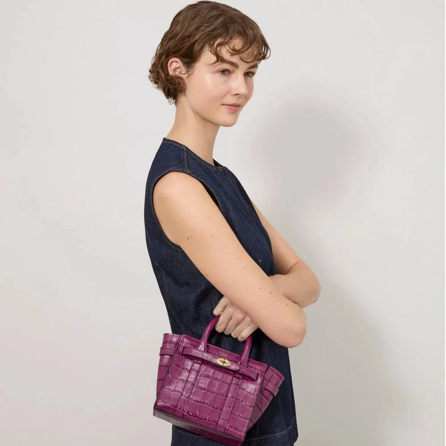 Mulberry Micro Zipped Bayswater Orchid Bloom Shiny Small Croc