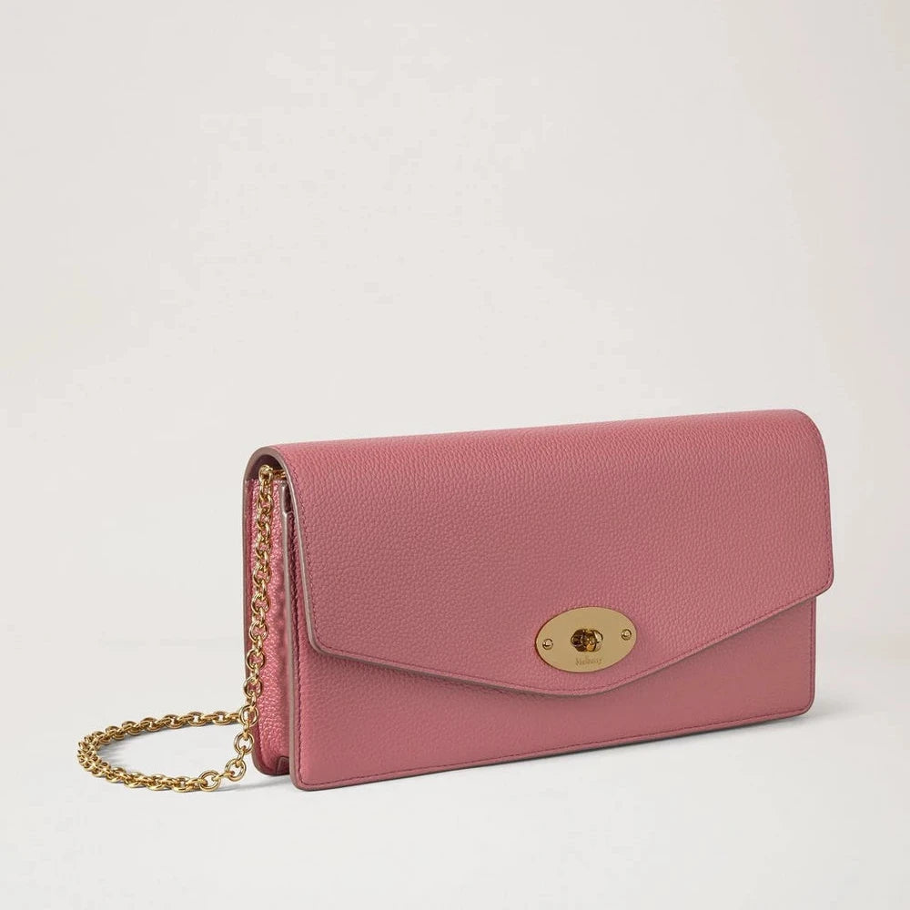 Mulberry taske i lyserød læder med guldfarvet kæderem og logo-spænde. Model 11551671