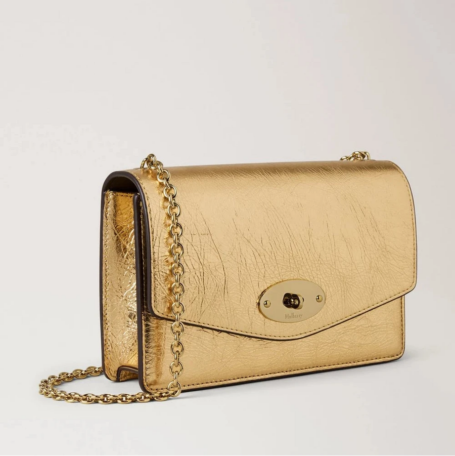 Mulberry Liten Darley Crinkled Metallic Somerset Gold