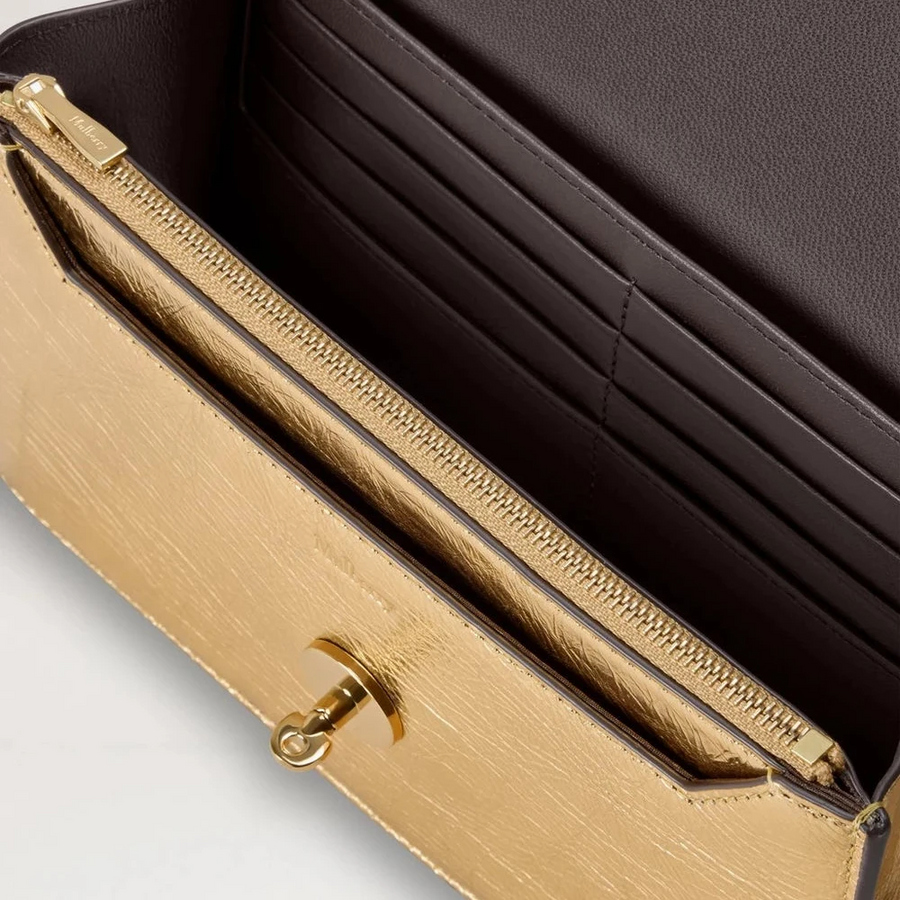 Mulberry Liten Darley Crinkled Metallic Somerset Gold