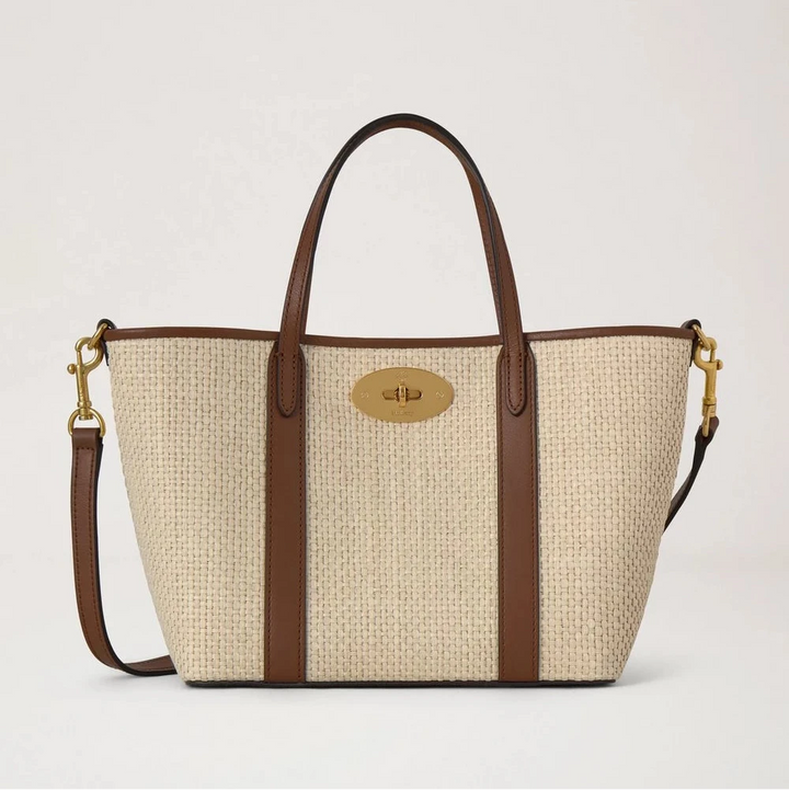 Mulberry Small Bayswater Tote, naturel flet med brune læderdetaljer og skulderrem. Model RL9075_000H709