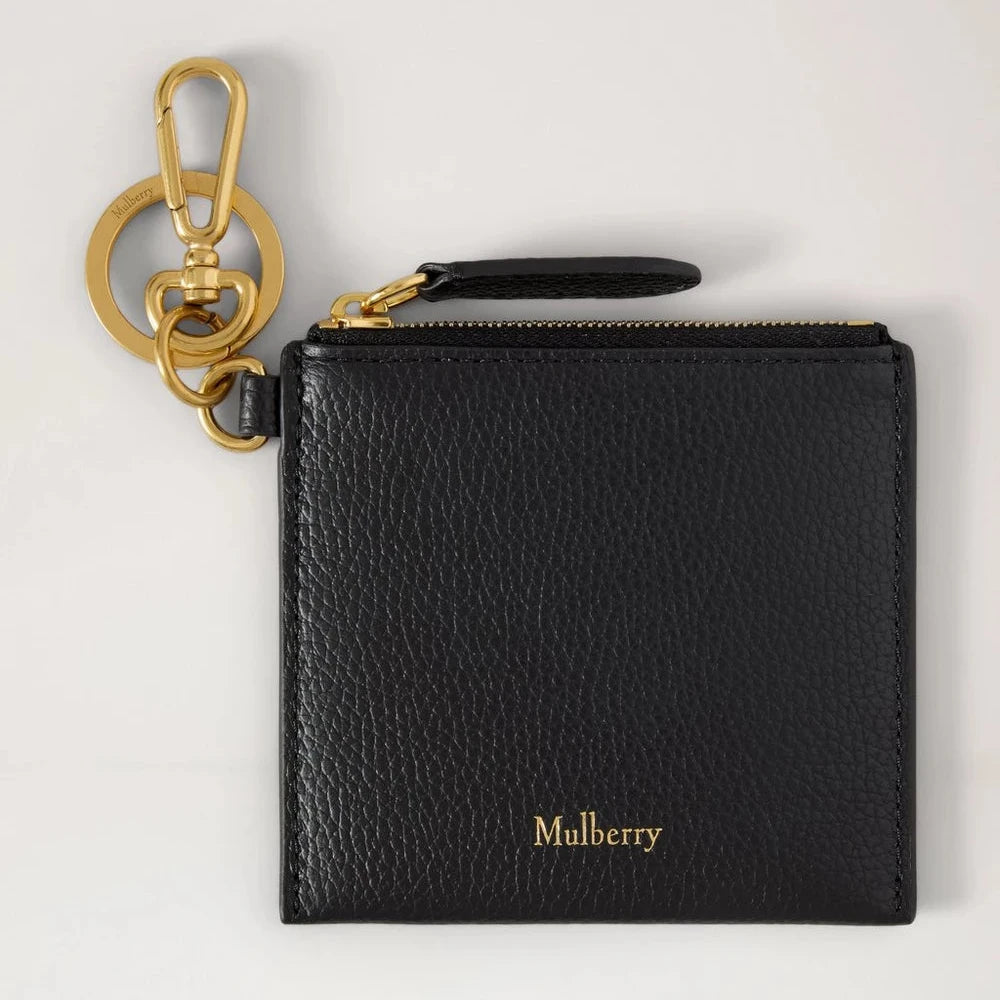 Mulberry Clip Zipped Credit Card Pouch Svart Small Classic Grain 