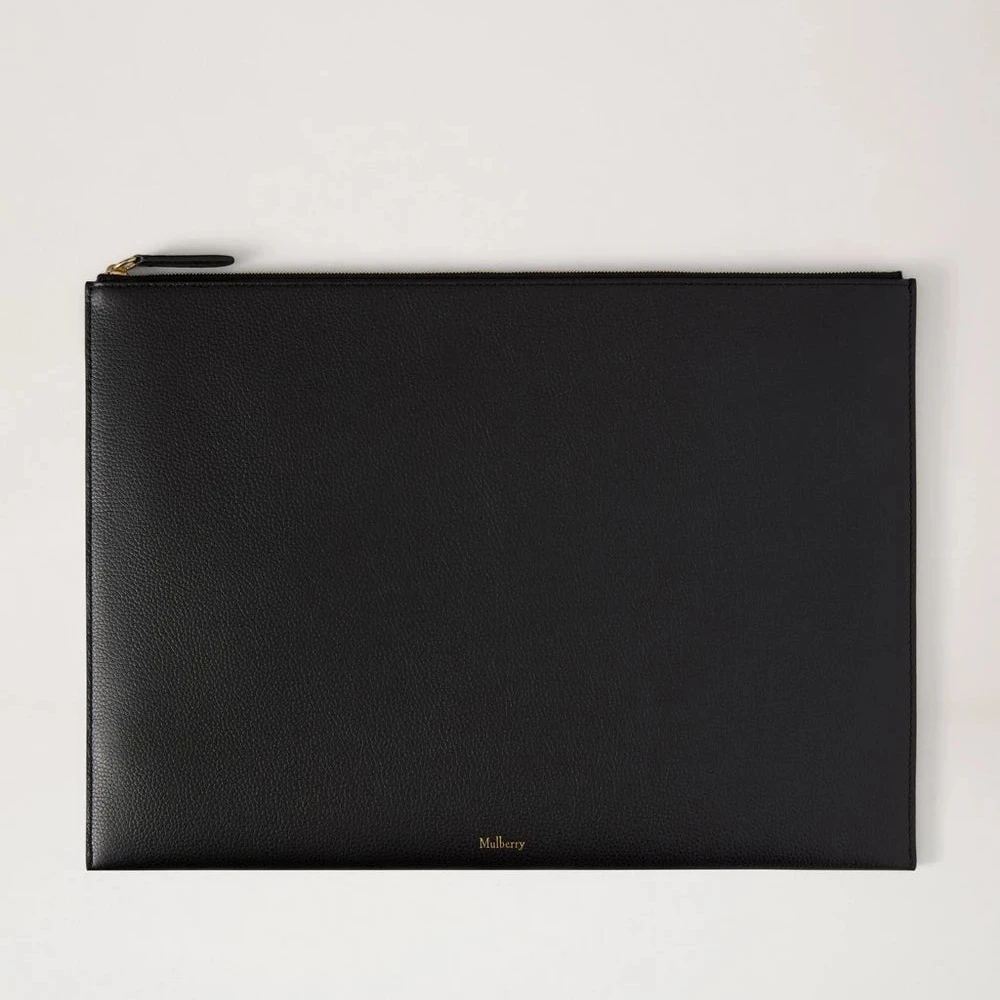 Mulberry Stor Zipped Flat Pouch - svart läderfodral för laptop och dokument 