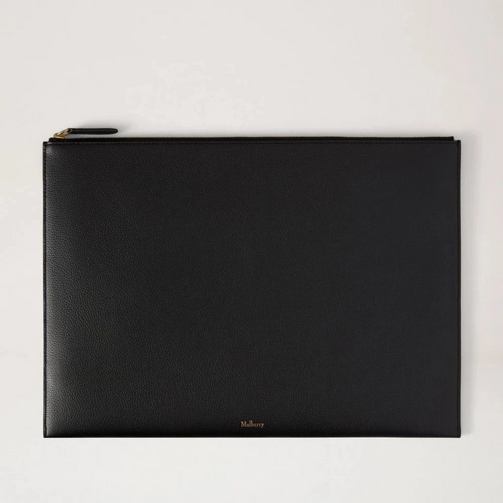 Mulberry Stor Zipped Flat Pouch - svart läderfodral för laptop och dokument 