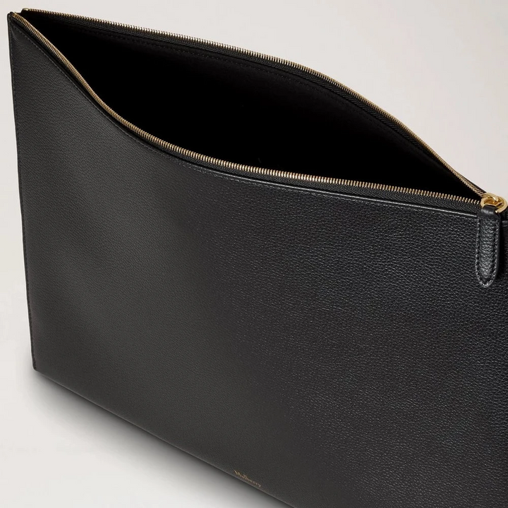 Mulberry Stor Zipped Flat Pouch - svart läderfodral för laptop och dokument 