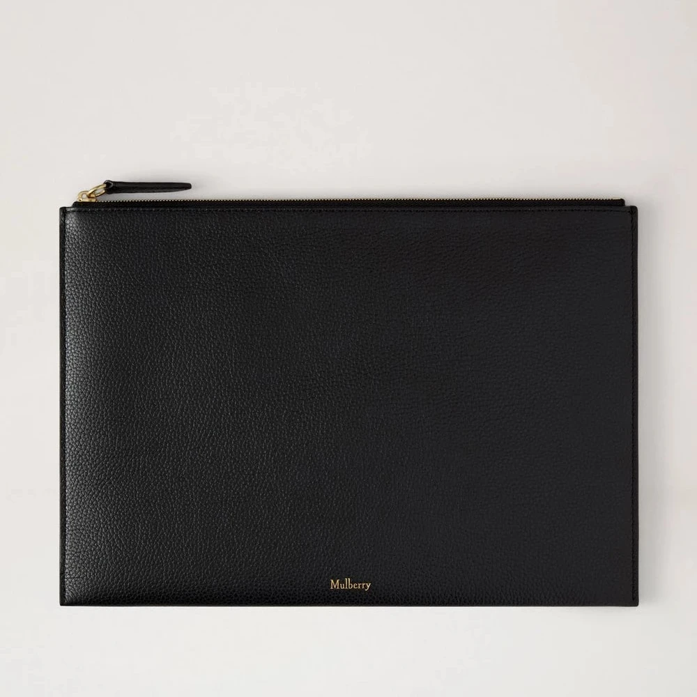 Mulberry Zipped Flat Pouch – svart läderfodral för dokument och iPad 