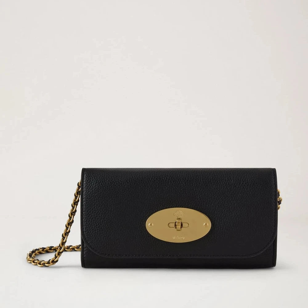 Mulberry Lily Chain Wallet Small Classic Grain Svart 