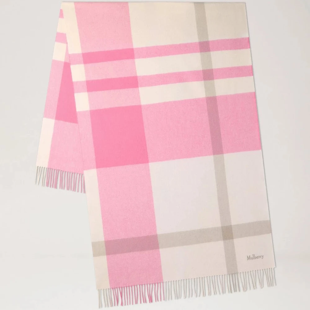 Mulberry Stor rutig merinoullscarf Blossom Pink & Geranium Pink