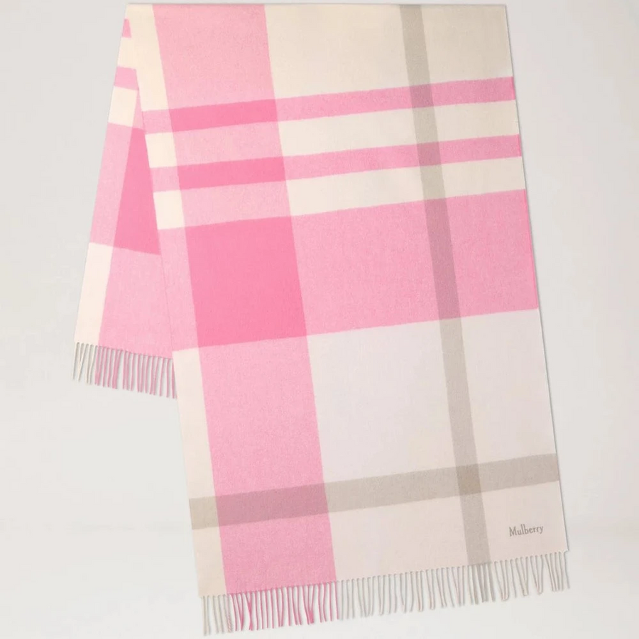 Mulberry Stor rutig merinoullscarf Blossom Pink & Geranium Pink