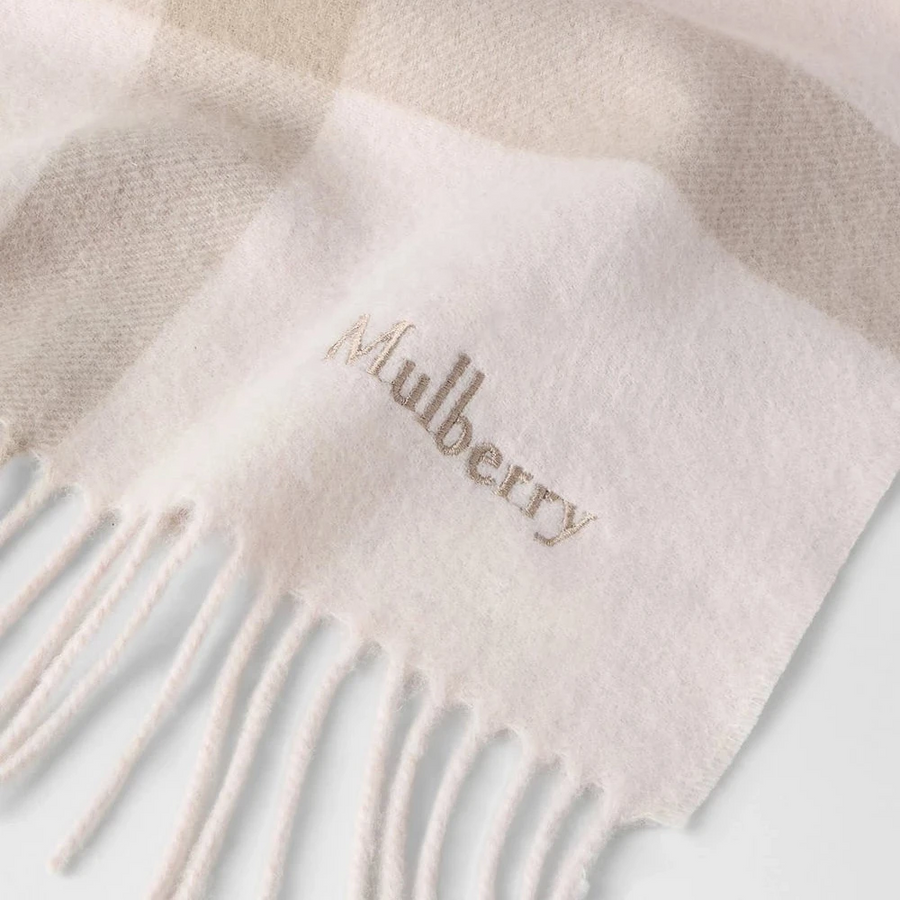 Mulberry Stor rutig merinoullscarf Blossom Pink & Geranium Pink