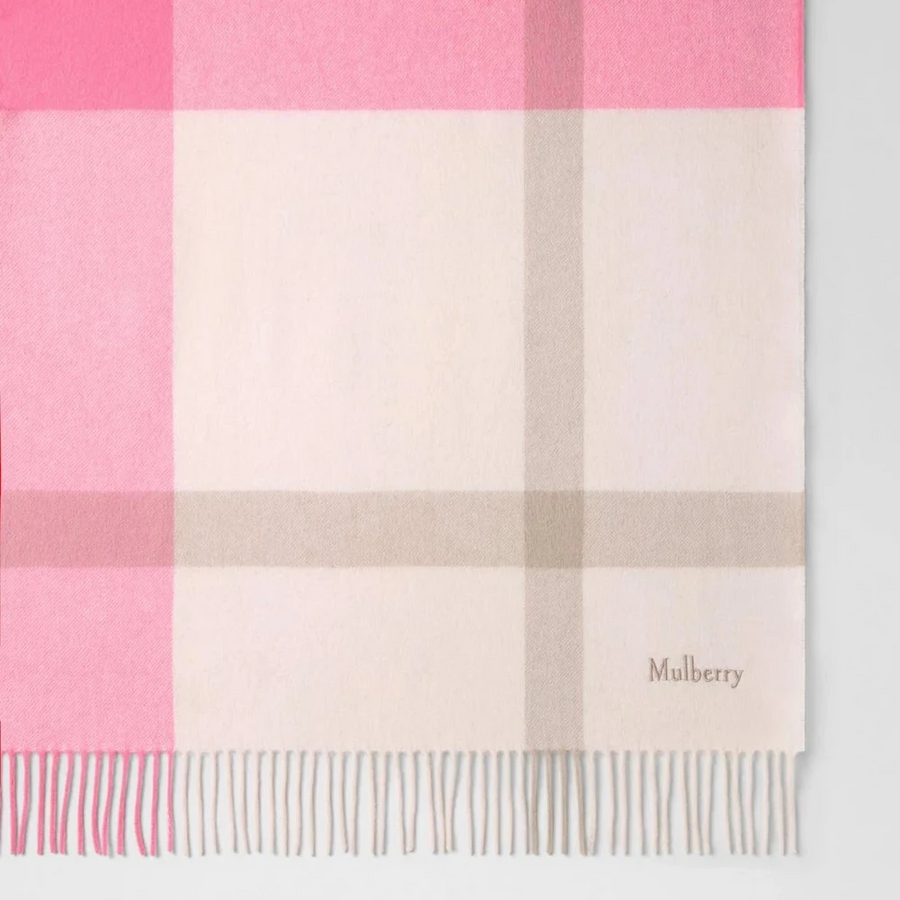 Mulberry Stor rutig merinoullscarf Blossom Pink & Geranium Pink
