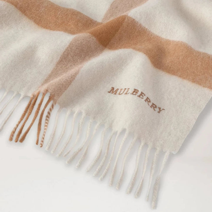 Mulberry Large Check Merino Wool Scarf Pink Peony-Night Sky – produktbild 2