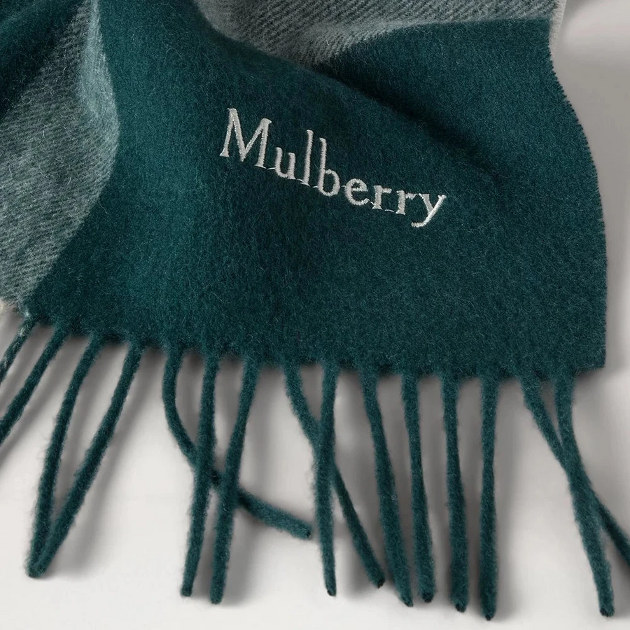 Mulberry Stor rutig merinoullscarf Mulberry Grön & Juniper Green