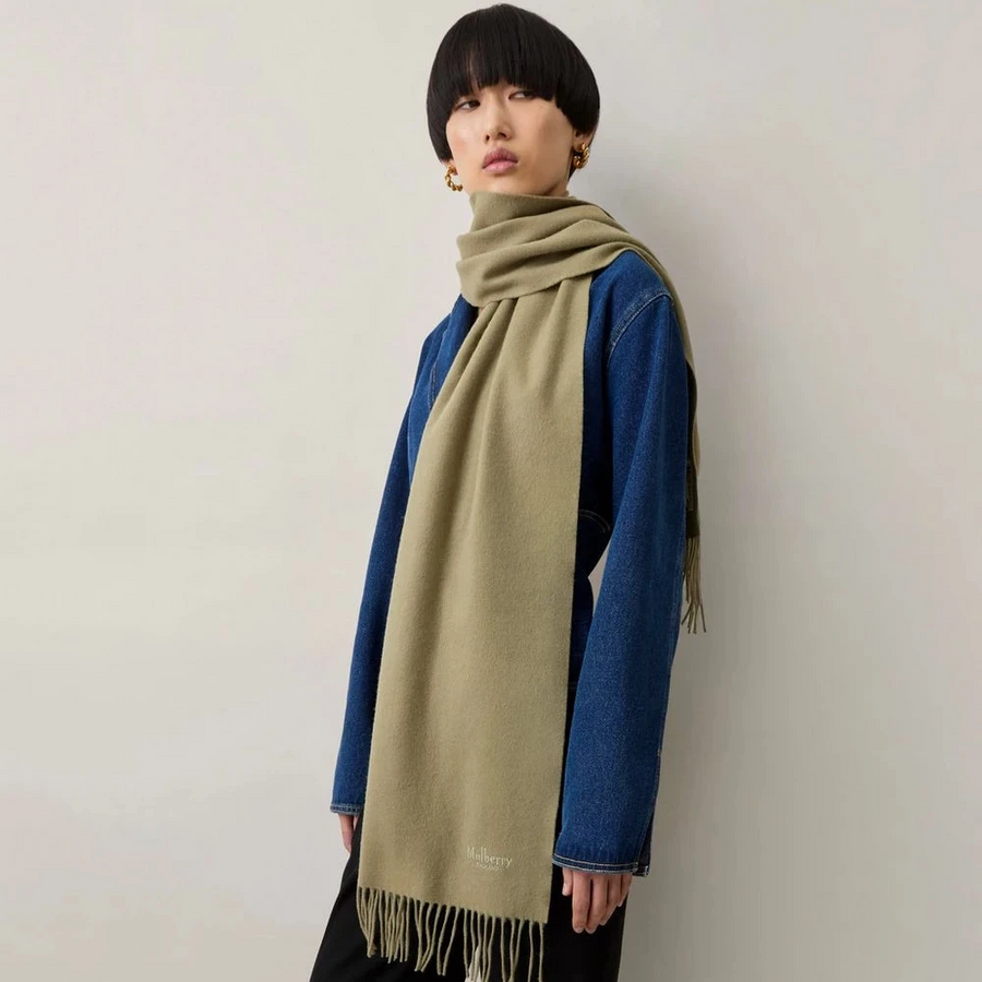Mulberry Liten solid merinoullscarf Linnegrön