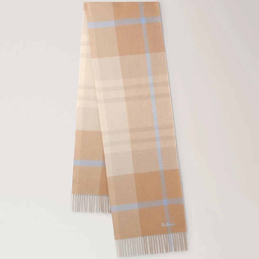Mulberry Liten rutig Merinoullscarf Camel & Poplin Blue