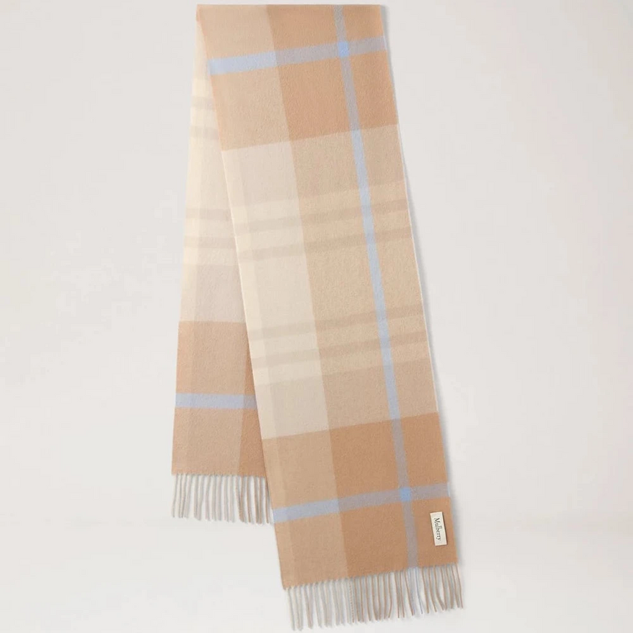 Mulberry Liten rutig Merinoullscarf Camel & Poplin Blue
