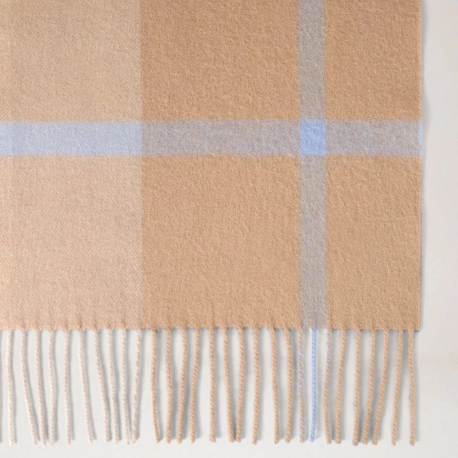 Mulberry Liten rutig Merinoullscarf Camel & Poplin Blue