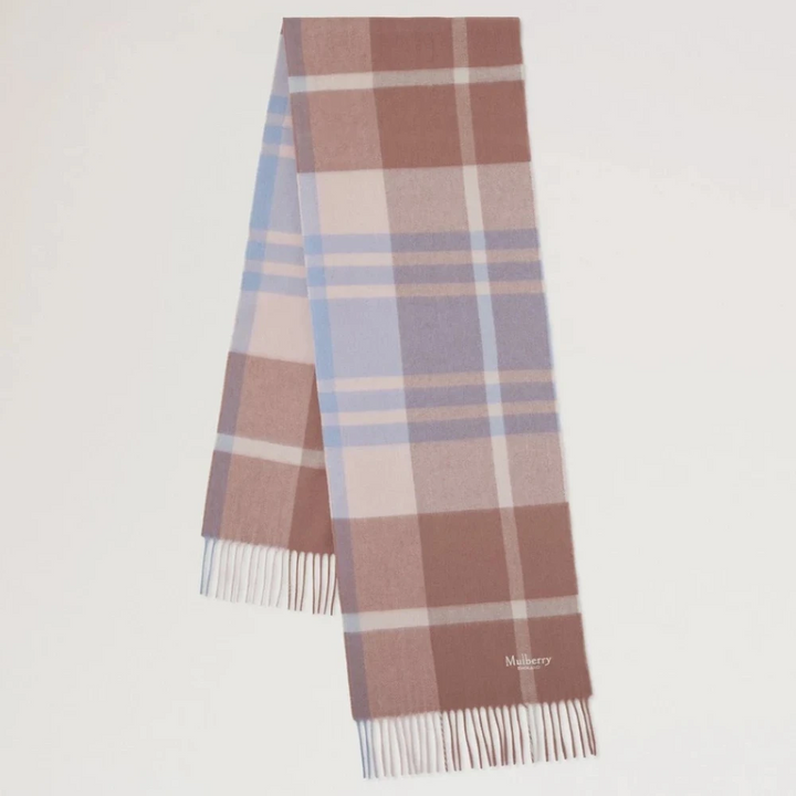 Mulberry Liten rutig Merinoull Scarf Höst Rose-Poplin Blå