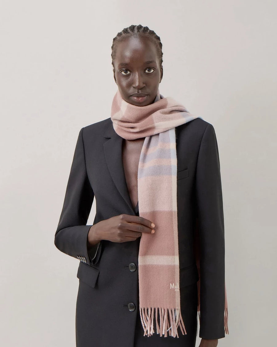 Mulberry Liten rutig Merinoull Scarf Höst Rose-Poplin Blå