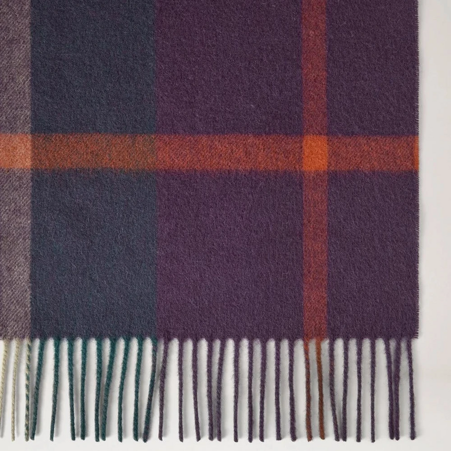 Mulberry Liten rutig Merinoullscarf Juniper Green & Deep Aubergine