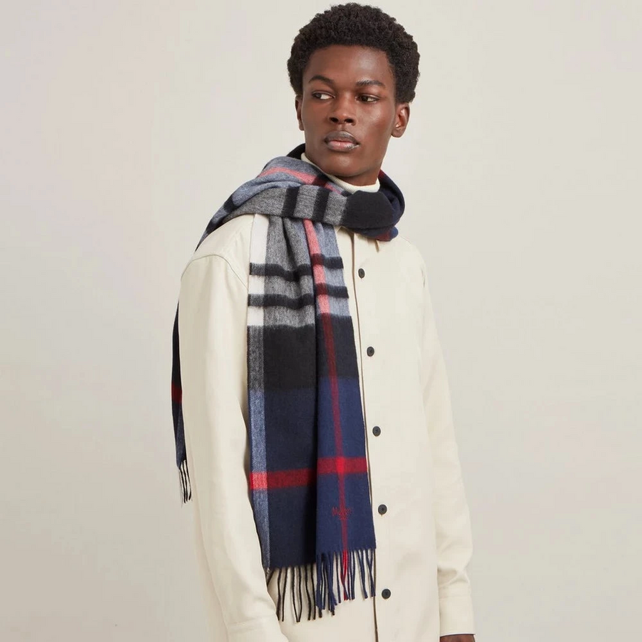 Mulberry Liten rutig merinoullscarf Night Sky-Lancaster Röd