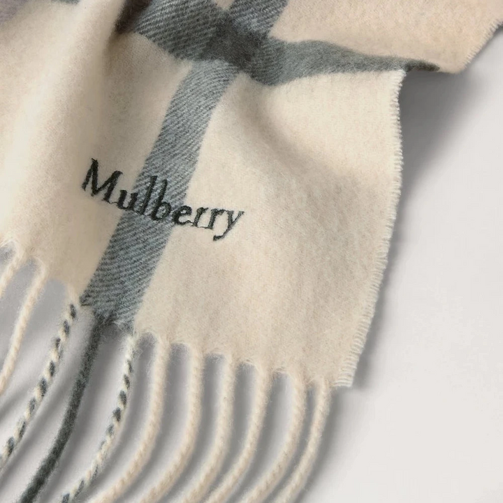 Mulberry Liten rutig merinoullscarf Äggskal & oliv