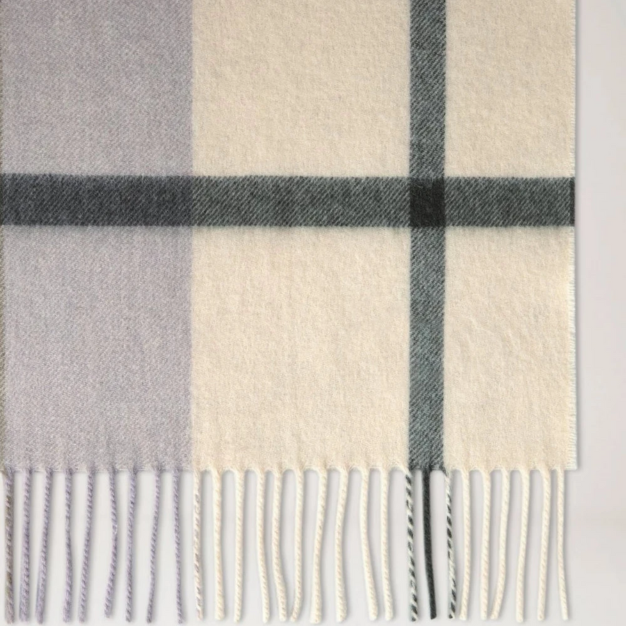 Mulberry Liten rutig merinoullscarf Äggskal & oliv