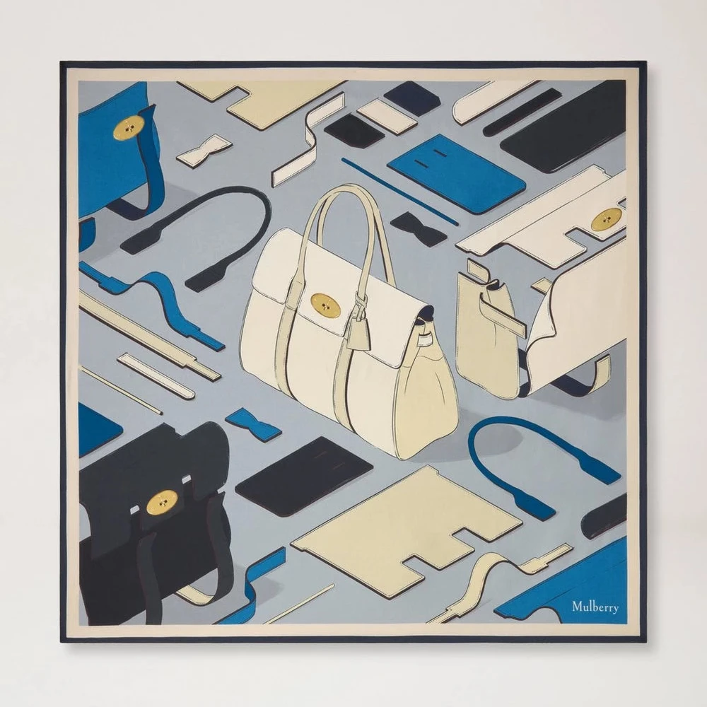 Mulberry Square Scarf - Bayswater Workshop Ljusgrå Sidentwill