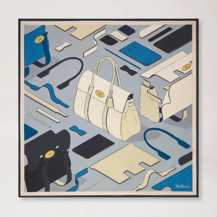 Mulberry Square Scarf - Bayswater Workshop Ljusgrå Sidentwill