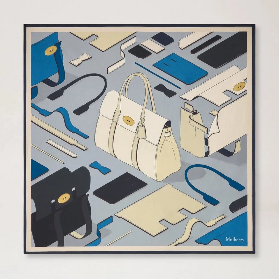 Mulberry Square Scarf - Bayswater Workshop Ljusgrå Sidentwill