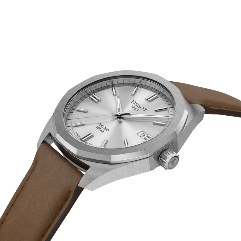 TISSOT PRC 100 SOLAR QUARTZ 39MM BRUN LÆDERREM