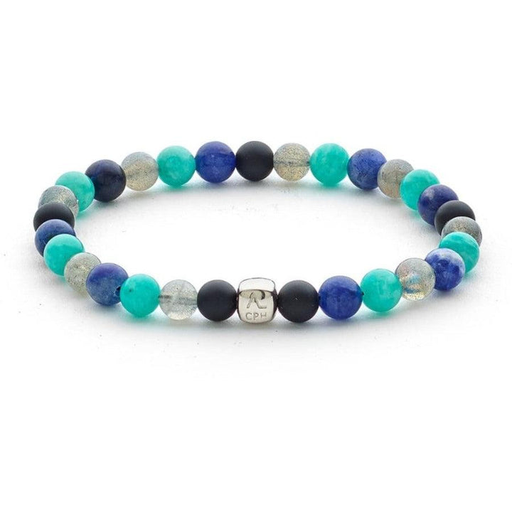Alexander Lynggaard Armband Amsterdam 6mm med blå och gröna stenpärlor och silverdetalj, modell c20372-001