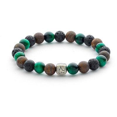 Alexander Lynggaard Armband Helsinki 8mm med gröna, bruna och svarta pärlor och silverdetalj, Modell c10470-001-1.